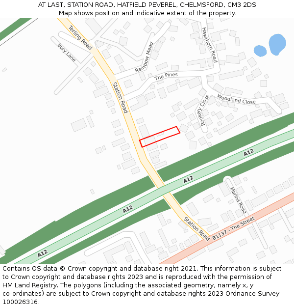 AT LAST, STATION ROAD, HATFIELD PEVEREL, CHELMSFORD, CM3 2DS: Location map and indicative extent of plot