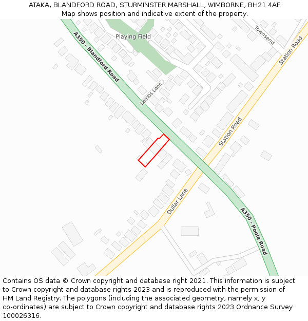 ATAKA, BLANDFORD ROAD, STURMINSTER MARSHALL, WIMBORNE, BH21 4AF: Location map and indicative extent of plot