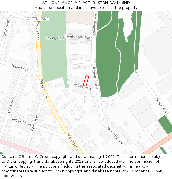 ATHLONE, ANGELA PLACE, BILSTON, WV14 6ND: Location map and indicative extent of plot