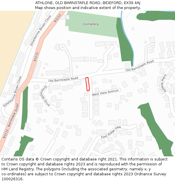 ATHLONE, OLD BARNSTAPLE ROAD, BIDEFORD, EX39 4AJ: Location map and indicative extent of plot