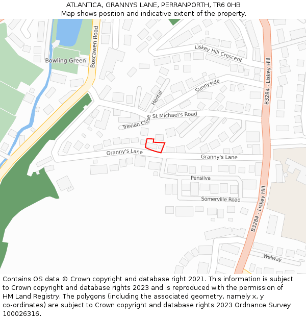 ATLANTICA, GRANNYS LANE, PERRANPORTH, TR6 0HB: Location map and indicative extent of plot