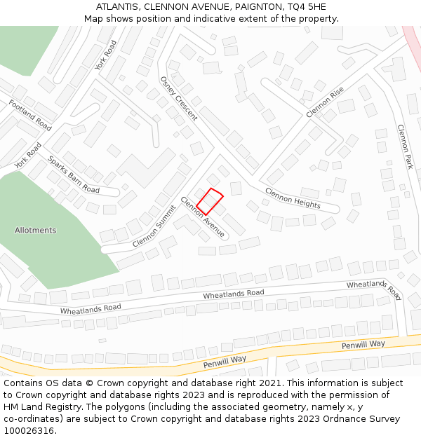 ATLANTIS, CLENNON AVENUE, PAIGNTON, TQ4 5HE: Location map and indicative extent of plot