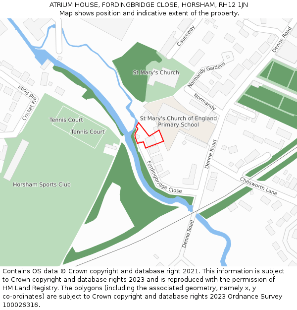 ATRIUM HOUSE, FORDINGBRIDGE CLOSE, HORSHAM, RH12 1JN: Location map and indicative extent of plot