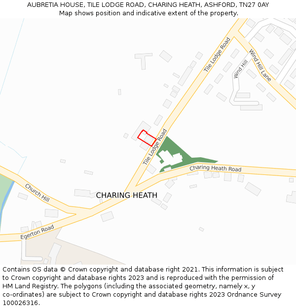 AUBRETIA HOUSE, TILE LODGE ROAD, CHARING HEATH, ASHFORD, TN27 0AY: Location map and indicative extent of plot