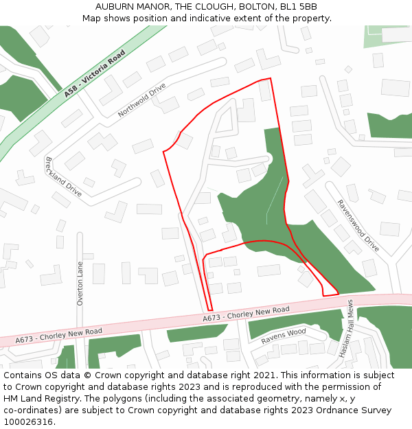 AUBURN MANOR, THE CLOUGH, BOLTON, BL1 5BB: Location map and indicative extent of plot