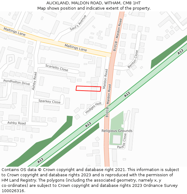 AUCKLAND, MALDON ROAD, WITHAM, CM8 1HT: Location map and indicative extent of plot