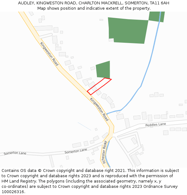 AUDLEY, KINGWESTON ROAD, CHARLTON MACKRELL, SOMERTON, TA11 6AH: Location map and indicative extent of plot