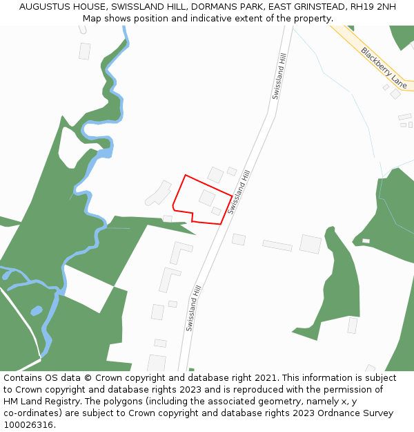 AUGUSTUS HOUSE, SWISSLAND HILL, DORMANS PARK, EAST GRINSTEAD, RH19 2NH: Location map and indicative extent of plot