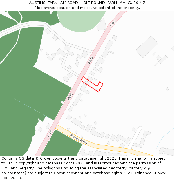 AUSTINS, FARNHAM ROAD, HOLT POUND, FARNHAM, GU10 4JZ: Location map and indicative extent of plot