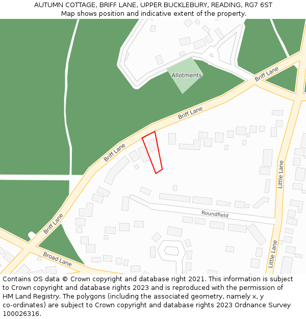 AUTUMN COTTAGE, BRIFF LANE, UPPER BUCKLEBURY, READING, RG7 6ST: Location map and indicative extent of plot