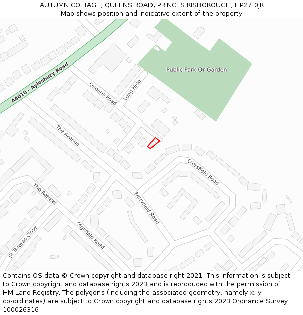 AUTUMN COTTAGE, QUEENS ROAD, PRINCES RISBOROUGH, HP27 0JR: Location map and indicative extent of plot