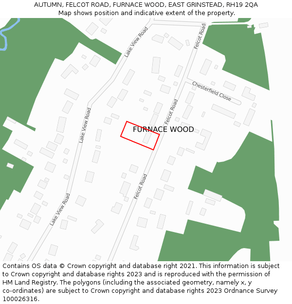 AUTUMN, FELCOT ROAD, FURNACE WOOD, EAST GRINSTEAD, RH19 2QA: Location map and indicative extent of plot