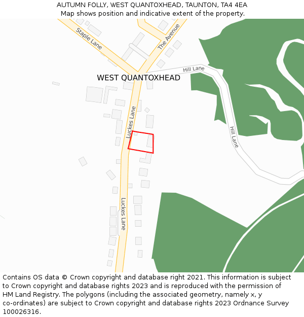 AUTUMN FOLLY, WEST QUANTOXHEAD, TAUNTON, TA4 4EA: Location map and indicative extent of plot