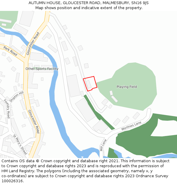 AUTUMN HOUSE, GLOUCESTER ROAD, MALMESBURY, SN16 9JS: Location map and indicative extent of plot