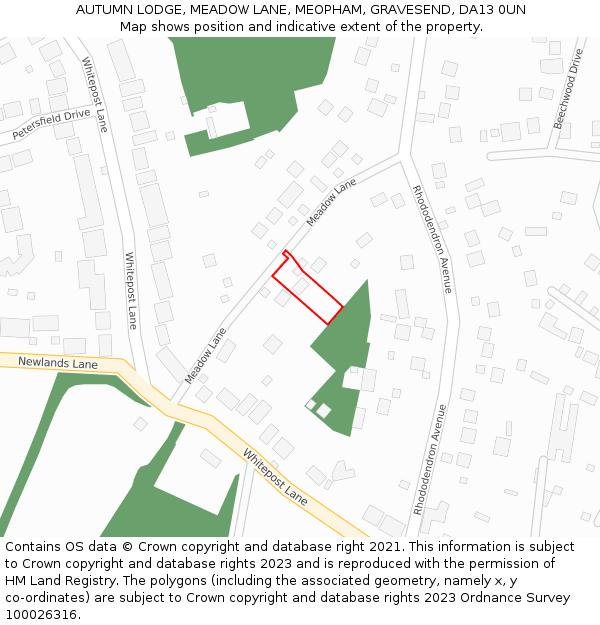 AUTUMN LODGE, MEADOW LANE, MEOPHAM, GRAVESEND, DA13 0UN: Location map and indicative extent of plot