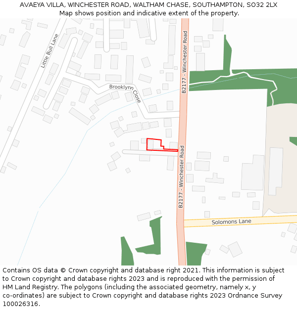 AVAEYA VILLA, WINCHESTER ROAD, WALTHAM CHASE, SOUTHAMPTON, SO32 2LX: Location map and indicative extent of plot