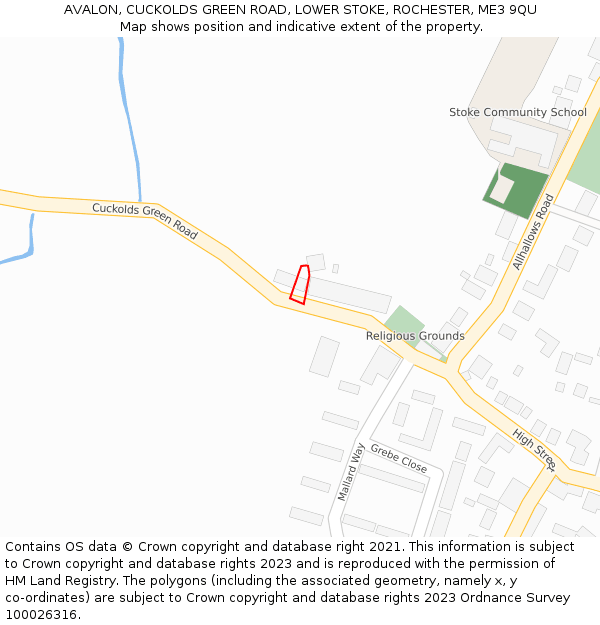 AVALON, CUCKOLDS GREEN ROAD, LOWER STOKE, ROCHESTER, ME3 9QU: Location map and indicative extent of plot