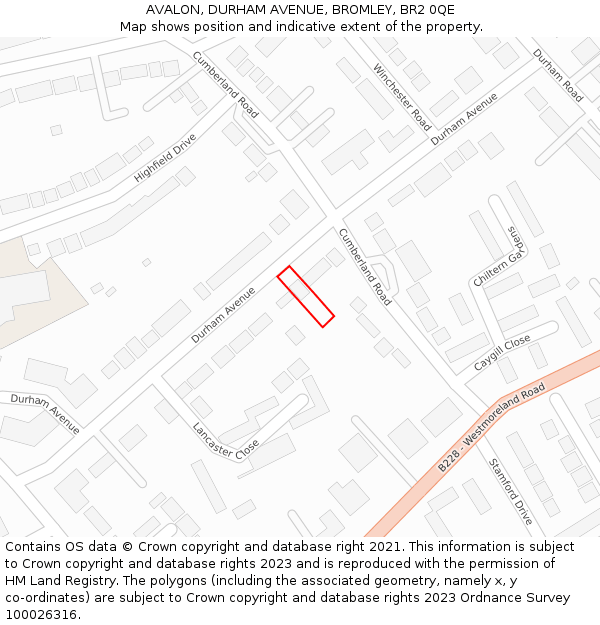 AVALON, DURHAM AVENUE, BROMLEY, BR2 0QE: Location map and indicative extent of plot