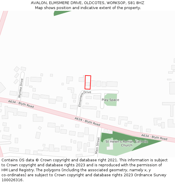 AVALON, ELMSMERE DRIVE, OLDCOTES, WORKSOP, S81 8HZ: Location map and indicative extent of plot