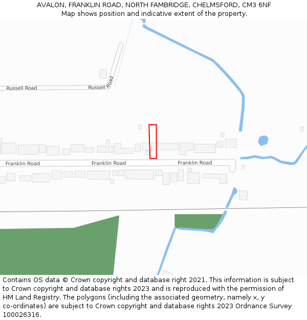AVALON, FRANKLIN ROAD, NORTH FAMBRIDGE, CHELMSFORD, CM3 6NF: Location map and indicative extent of plot
