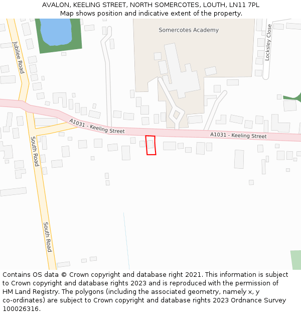 AVALON, KEELING STREET, NORTH SOMERCOTES, LOUTH, LN11 7PL: Location map and indicative extent of plot