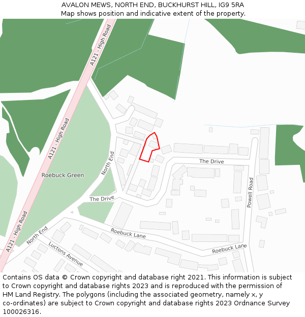 AVALON MEWS, NORTH END, BUCKHURST HILL, IG9 5RA: Location map and indicative extent of plot