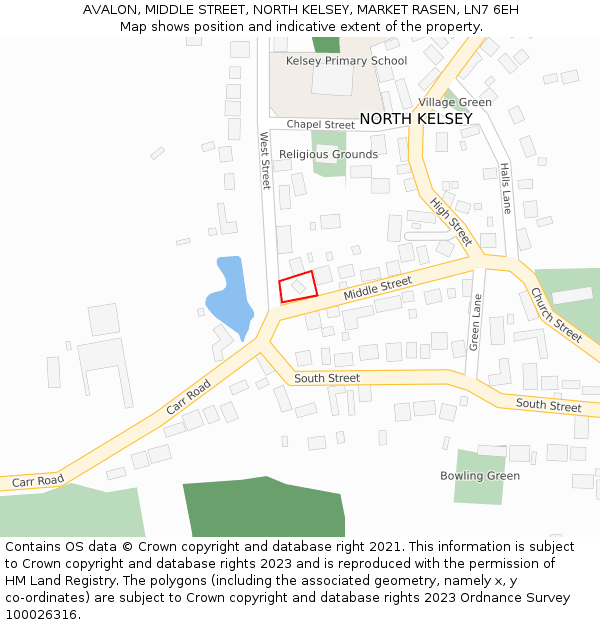 AVALON, MIDDLE STREET, NORTH KELSEY, MARKET RASEN, LN7 6EH: Location map and indicative extent of plot