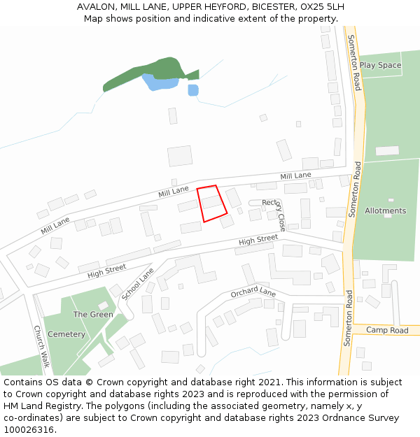 AVALON, MILL LANE, UPPER HEYFORD, BICESTER, OX25 5LH: Location map and indicative extent of plot