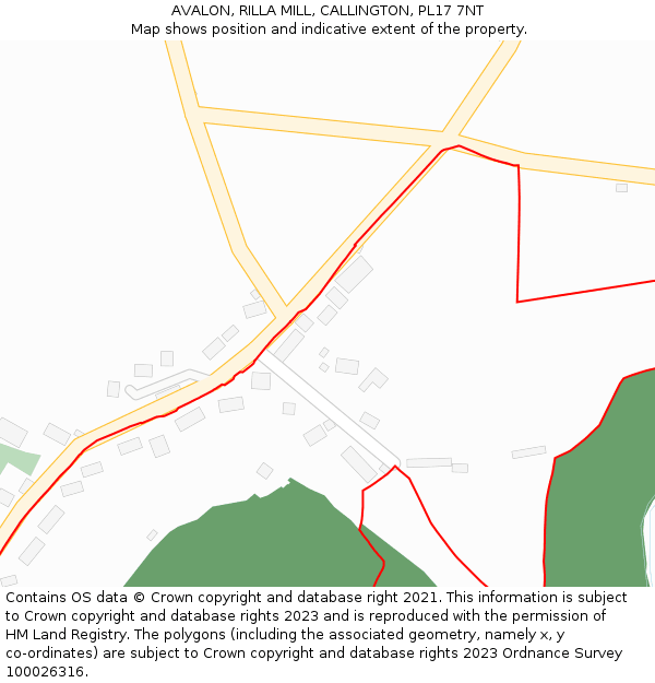 AVALON, RILLA MILL, CALLINGTON, PL17 7NT: Location map and indicative extent of plot