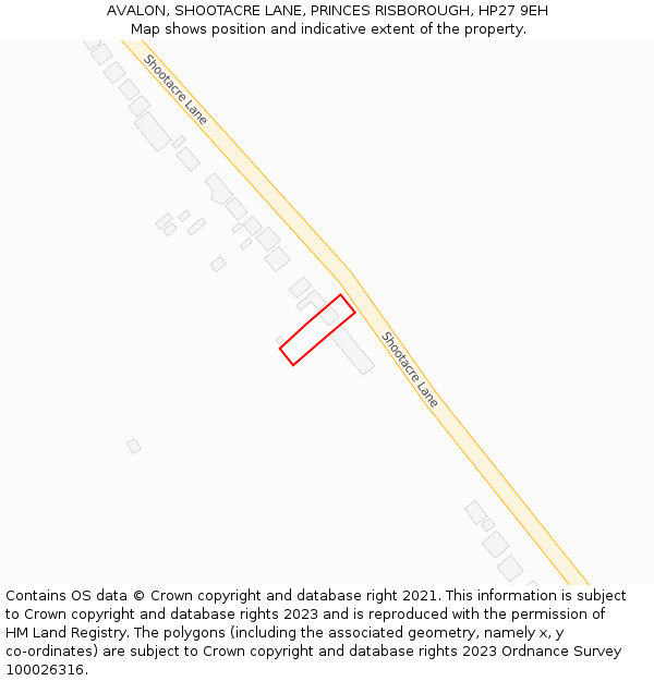 AVALON, SHOOTACRE LANE, PRINCES RISBOROUGH, HP27 9EH: Location map and indicative extent of plot