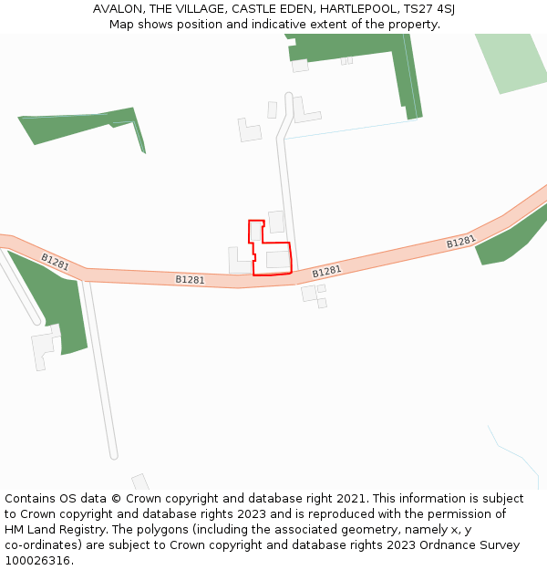 AVALON, THE VILLAGE, CASTLE EDEN, HARTLEPOOL, TS27 4SJ: Location map and indicative extent of plot