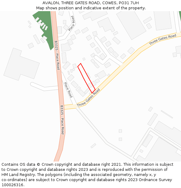 AVALON, THREE GATES ROAD, COWES, PO31 7UH: Location map and indicative extent of plot