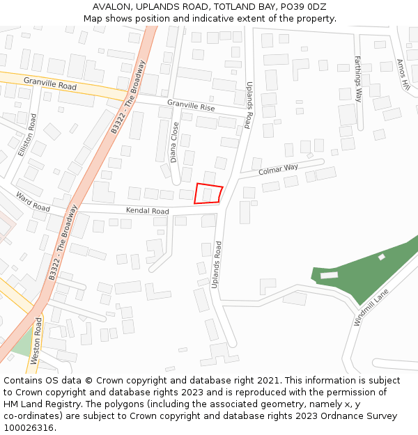 AVALON, UPLANDS ROAD, TOTLAND BAY, PO39 0DZ: Location map and indicative extent of plot
