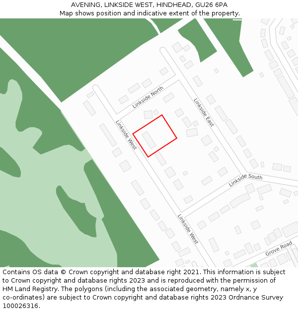 AVENING, LINKSIDE WEST, HINDHEAD, GU26 6PA: Location map and indicative extent of plot