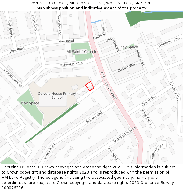 AVENUE COTTAGE, MEDLAND CLOSE, WALLINGTON, SM6 7BH: Location map and indicative extent of plot