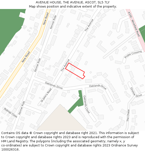 AVENUE HOUSE, THE AVENUE, ASCOT, SL5 7LY: Location map and indicative extent of plot