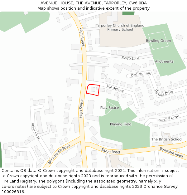 AVENUE HOUSE, THE AVENUE, TARPORLEY, CW6 0BA: Location map and indicative extent of plot