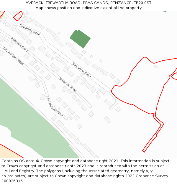 AVERACK, TREWARTHA ROAD, PRAA SANDS, PENZANCE, TR20 9ST: Location map and indicative extent of plot