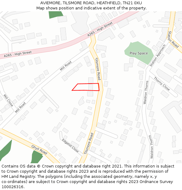 AVIEMORE, TILSMORE ROAD, HEATHFIELD, TN21 0XU: Location map and indicative extent of plot