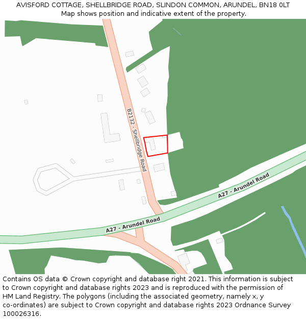 AVISFORD COTTAGE, SHELLBRIDGE ROAD, SLINDON COMMON, ARUNDEL, BN18 0LT: Location map and indicative extent of plot