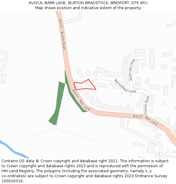 AVOCA, BARR LANE, BURTON BRADSTOCK, BRIDPORT, DT6 4PU: Location map and indicative extent of plot