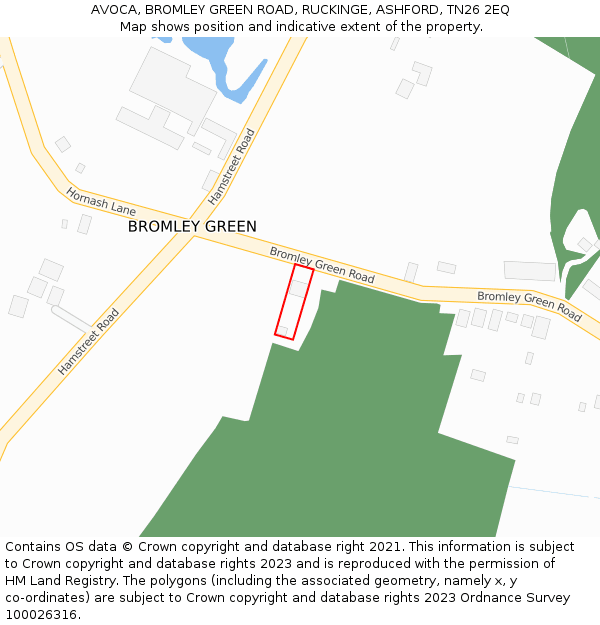 AVOCA, BROMLEY GREEN ROAD, RUCKINGE, ASHFORD, TN26 2EQ: Location map and indicative extent of plot