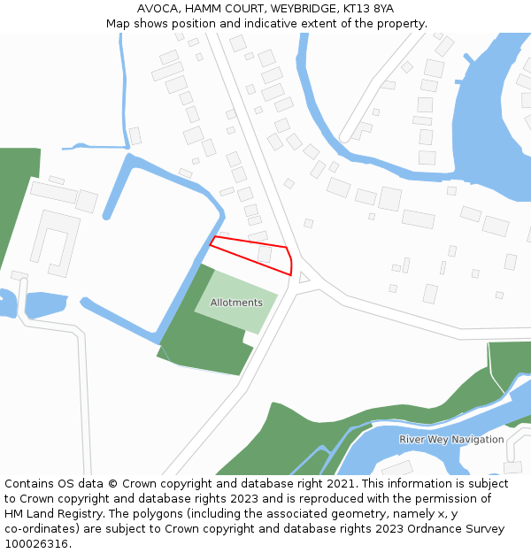AVOCA, HAMM COURT, WEYBRIDGE, KT13 8YA: Location map and indicative extent of plot