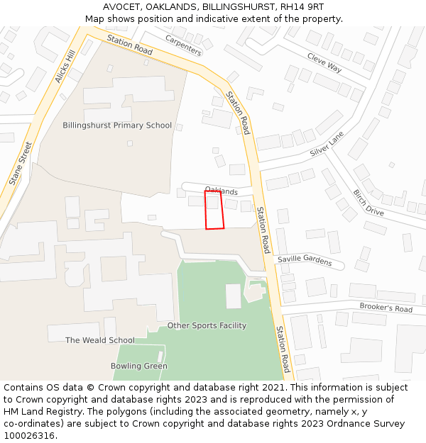 AVOCET, OAKLANDS, BILLINGSHURST, RH14 9RT: Location map and indicative extent of plot