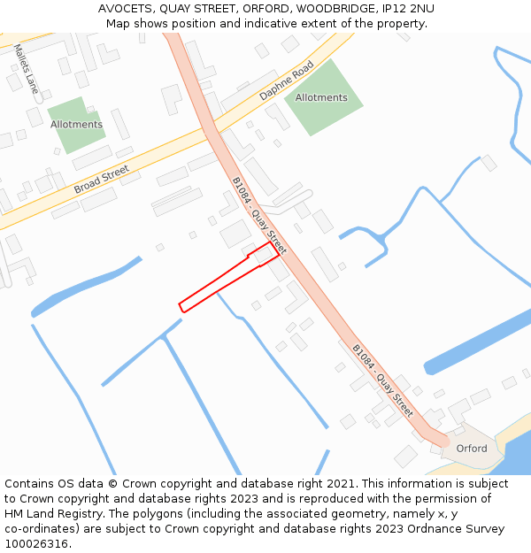 AVOCETS, QUAY STREET, ORFORD, WOODBRIDGE, IP12 2NU: Location map and indicative extent of plot