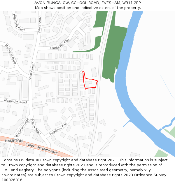 AVON BUNGALOW, SCHOOL ROAD, EVESHAM, WR11 2PP: Location map and indicative extent of plot