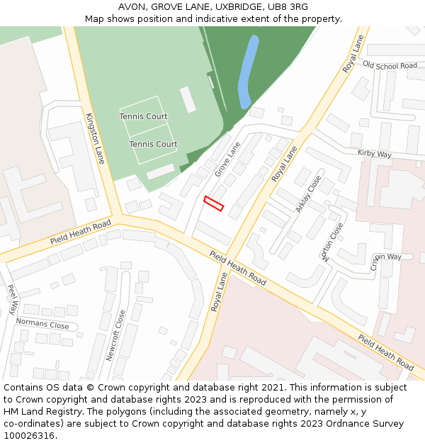 AVON, GROVE LANE, UXBRIDGE, UB8 3RG: Location map and indicative extent of plot