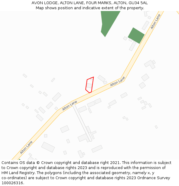 AVON LODGE, ALTON LANE, FOUR MARKS, ALTON, GU34 5AL: Location map and indicative extent of plot