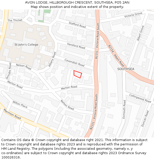 AVON LODGE, HILLBOROUGH CRESCENT, SOUTHSEA, PO5 2AN: Location map and indicative extent of plot