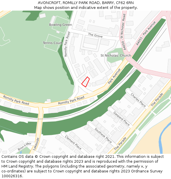 AVONCROFT, ROMILLY PARK ROAD, BARRY, CF62 6RN: Location map and indicative extent of plot
